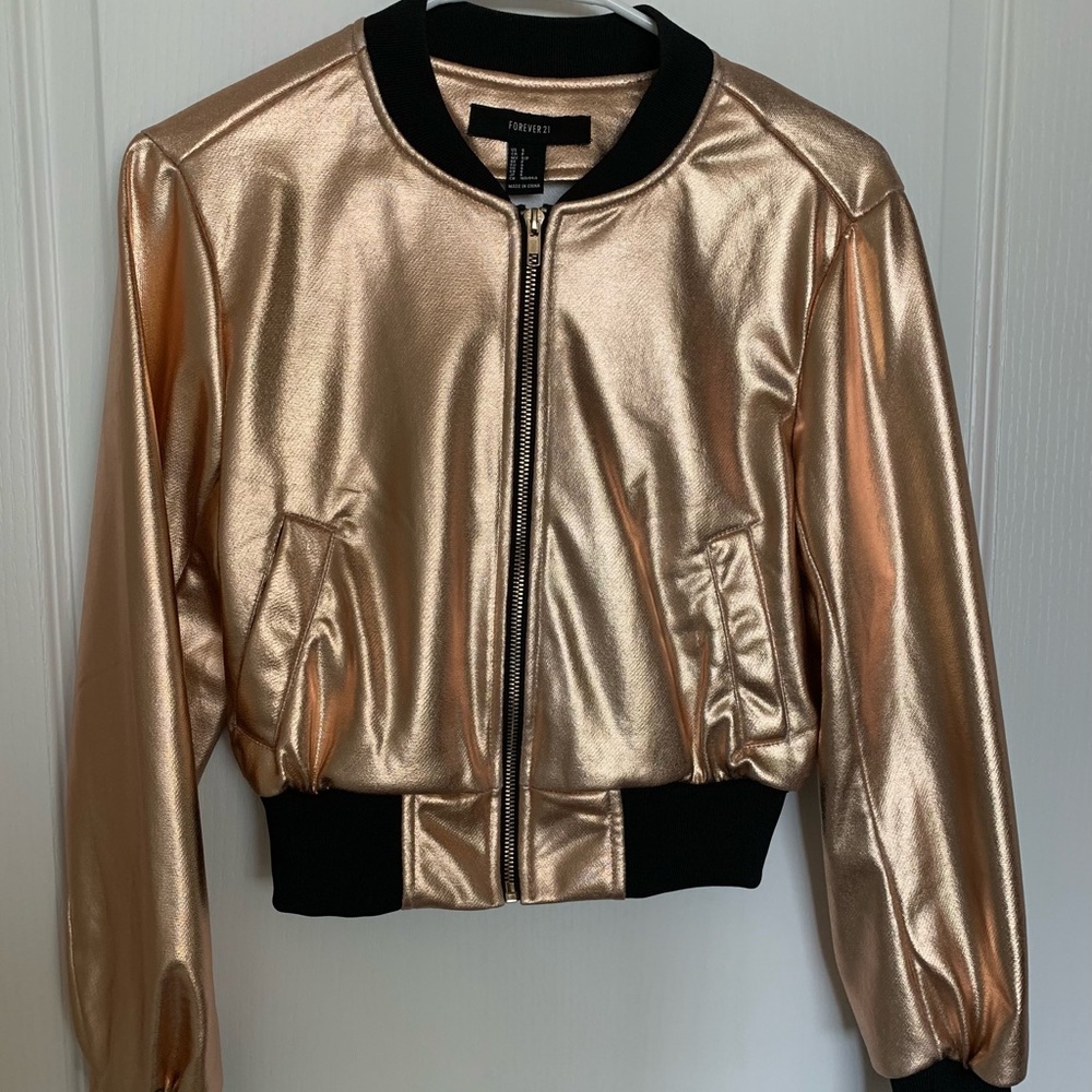 Forever 21 Rose Gold Metallic Bomber Jacket